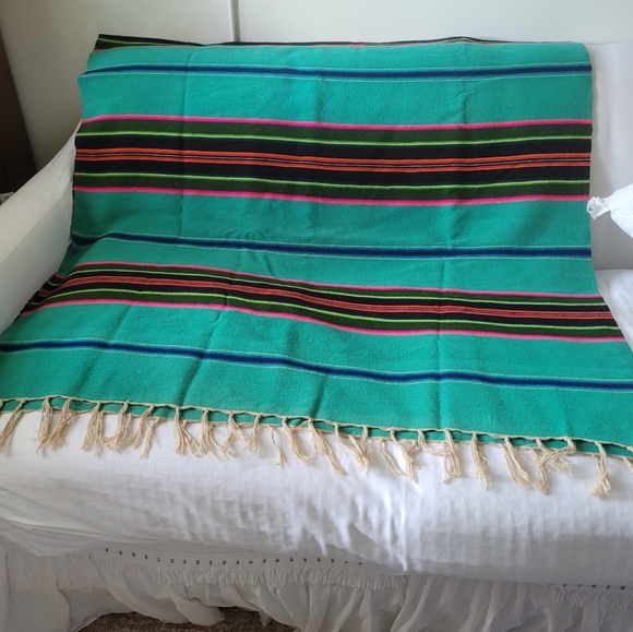 Other - Colorful Striped Wool? Throw Blanket with 3" Fringe
